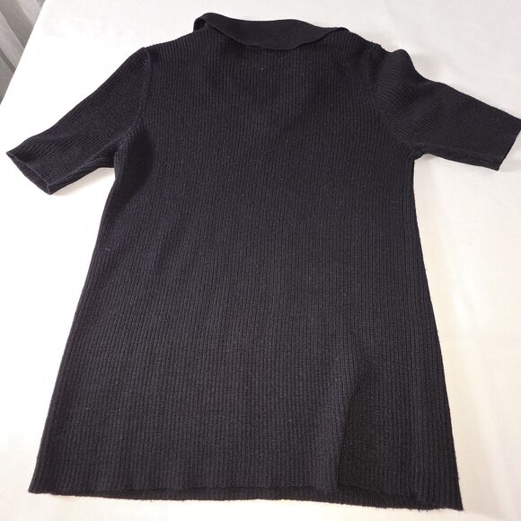Espirit De Corp Womans Black Large Ribbed Sweater Collar V Neck 30% Wool - Picture 2 of 4